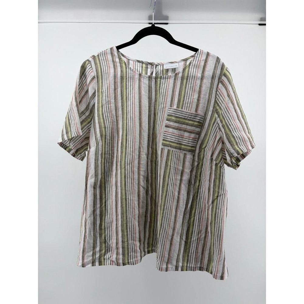 Liz Claiborne Linen Blend‎ Popover Top Boxy Fit Pocket Short Sleeve, Women Sz 1X
